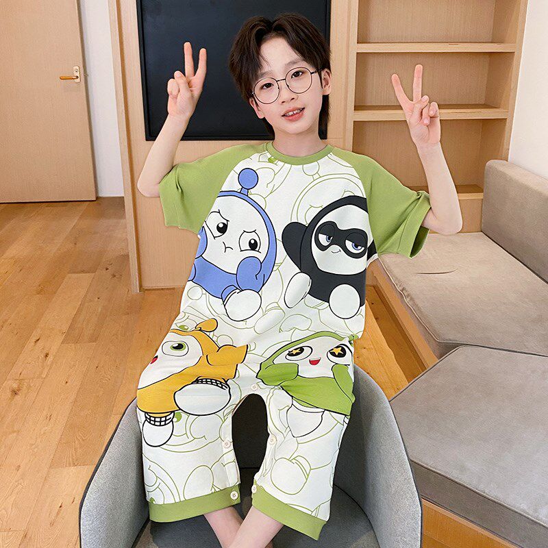 极速儿童连体睡衣男童宝宝夏季短C袖薄款纯棉男孩卡通睡袋防踢被