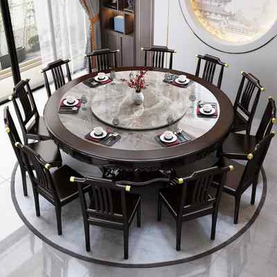 极速实木岩板餐桌椅l组合中式大圆桌带转盘橡木10人家用圆形1.8米
