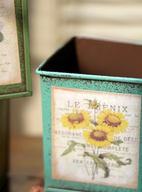 极速复古田园做旧铁皮花桶干花花盆多G肉花盆铁花盆花店插花桶家