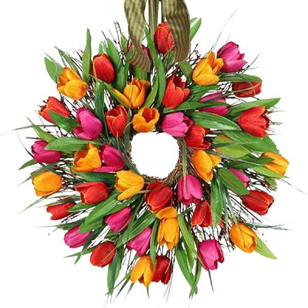 极速Tulip Wreath 12 Inch Wreath For FrIont Door Spring Summe