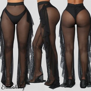 极速Sumbmer ver Sheer Wide Beach Mesh Women Ruffle Sexy Ups