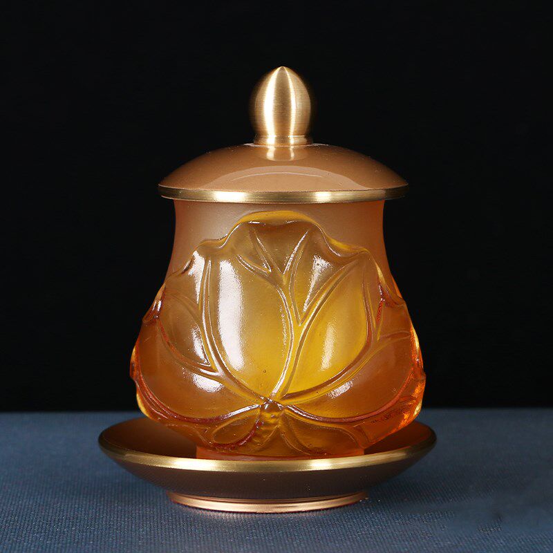 新品台湾古法琉璃供杯佛前供水杯家用净水杯O佛供杯佛堂观音莲花