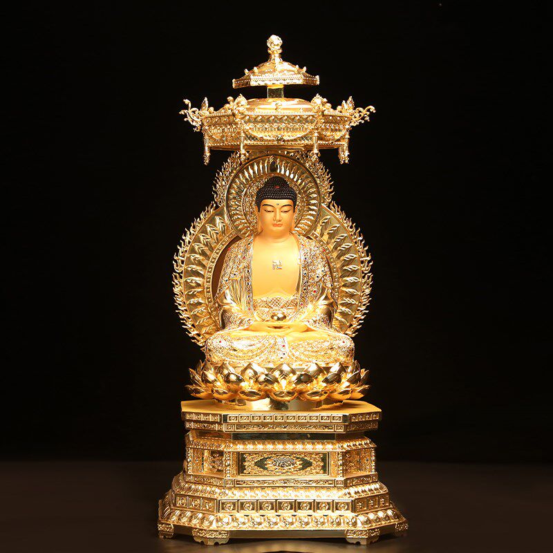 新品台湾贴金g观音菩萨佛像娑婆三圣摆件地藏王菩萨坐须弥座释迦