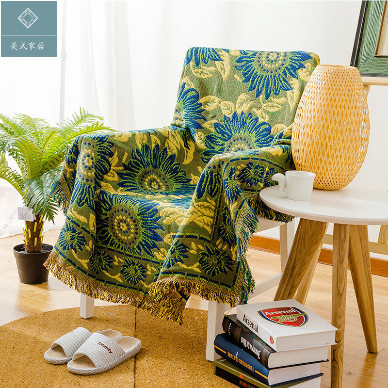 极速田园美式沙发巾沙发罩盖布艺H棉线毯单双三人皮沙发防滑