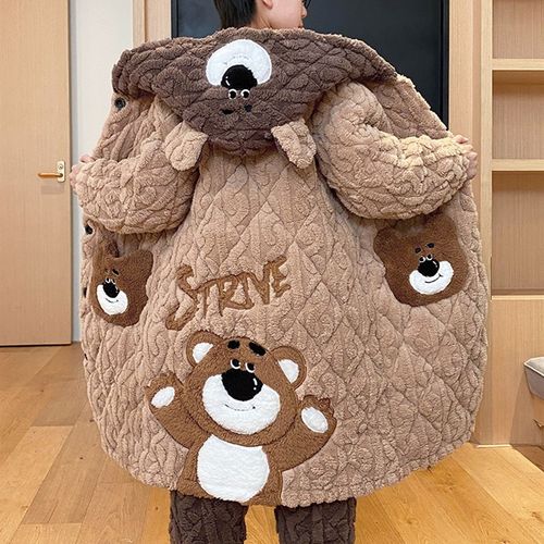 极速儿童珊瑚绒睡衣男孩2024z新款冬季男童三层夹棉加绒加厚冬款