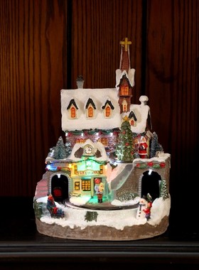 极速雪屋旋转圣诞树火车音乐盒彩灯圣H诞节送礼装饰品橱窗客厅家