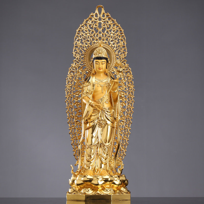 新品台湾贴金西方三圣像铜雕阿弥陀佛G观音佛像供奉家用客厅大势