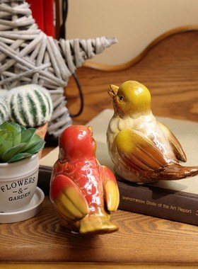 极速中式乡村创意家居彩色手绘小鸟摆G件迷你工艺品陶瓷礼品造景