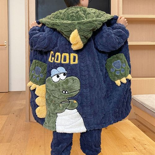 极速儿童睡衣男h童珊瑚绒秋冬季加厚男孩卡通法兰绒睡袍浴袍家居