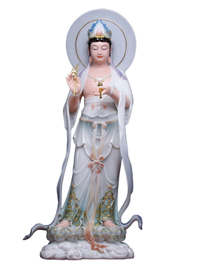 新品西方三圣汉白玉彩釉s阿弥陀佛观音佛像大势至菩萨供奉摆件站