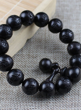 极速厂家直销雷击木手q串圆珠雕刻佛珠枣木男女佛珠念珠手链黑木