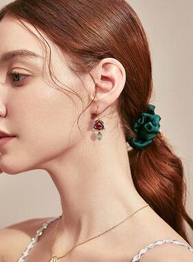 极速耳环狐狸耳饰新款耳坠红色气质红耳款女L个性潮耳针长2023钩