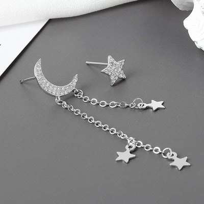 极速Fashion personality star and moon diaLmond asymmetric st