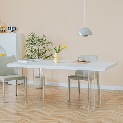 极速轻奢悬浮白色岩板餐桌长方形家用小户型网红S奶油风透明亚克