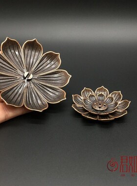 新品合金莲花香插摆件禅意荷叶香插一炷香L线香多孔香插荷花可拆