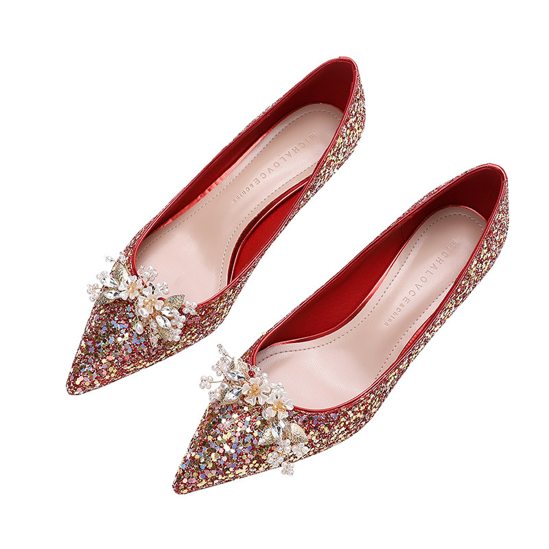 极速中式红色e婚鞋主婚纱新娘鞋2026年春夏新款3cm低跟高跟鞋女水