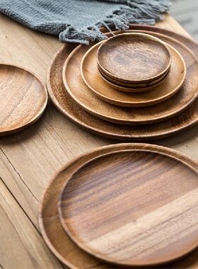 极速YOOAP 1 PC Round Solid Wooden Dinner Plates FTruit Dishe