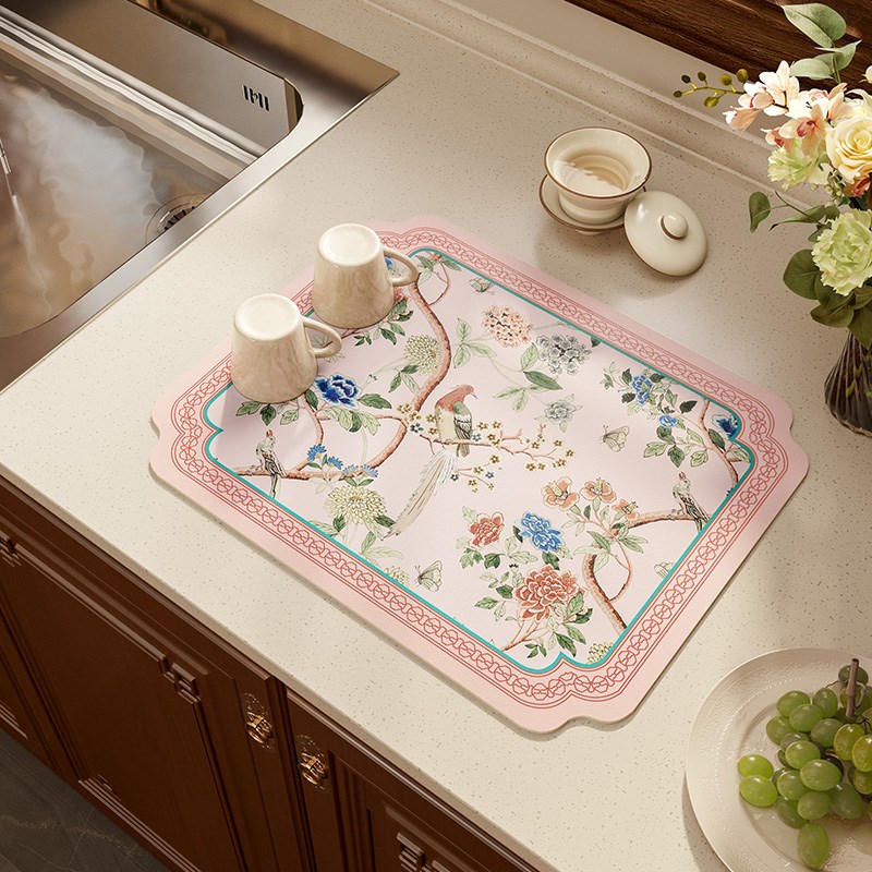 极速新中式厨房台面沥水垫硅藻泥吸E水防滑垫茶桌喝茶杯垫水龙垫
