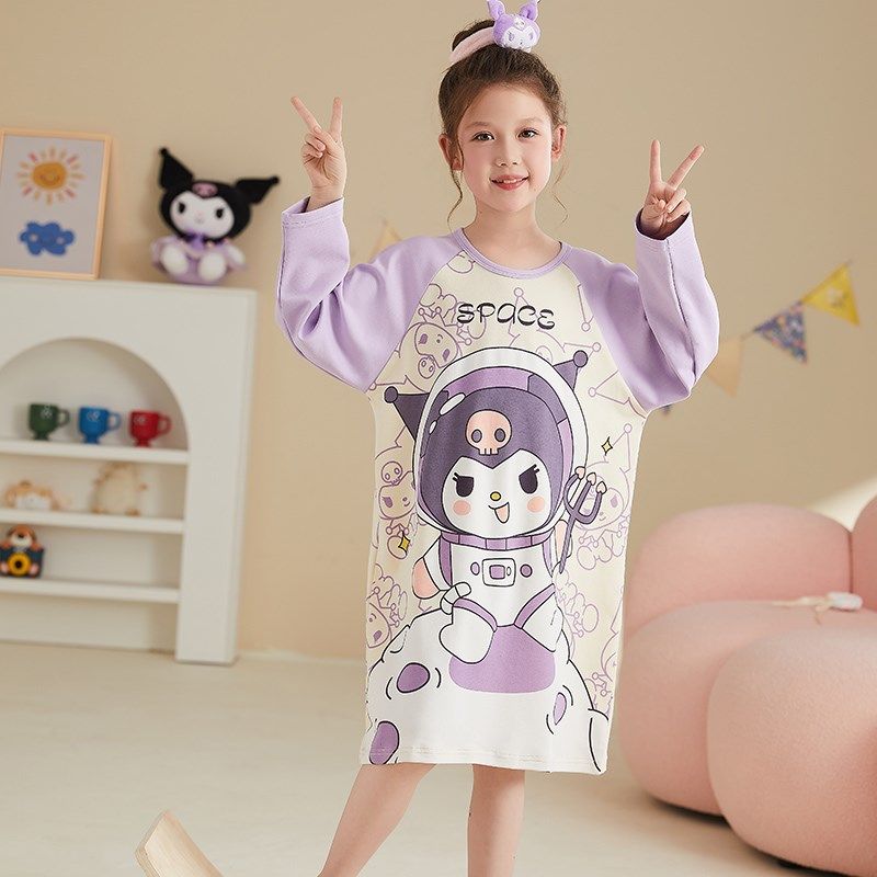 极速女童睡裙纯g棉春秋季薄款长袖儿童睡衣2025新款卡通女孩大童