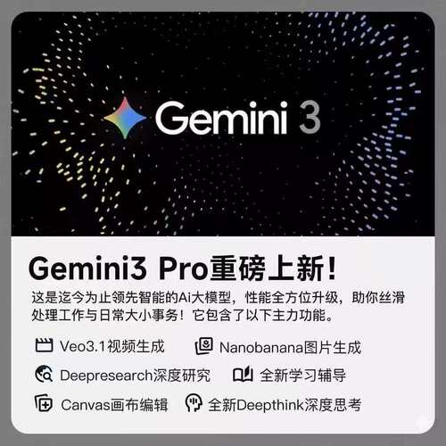【Gemini3pro ！稳定不降智】Gemini pro3.1 3.0会员纯手工非学生