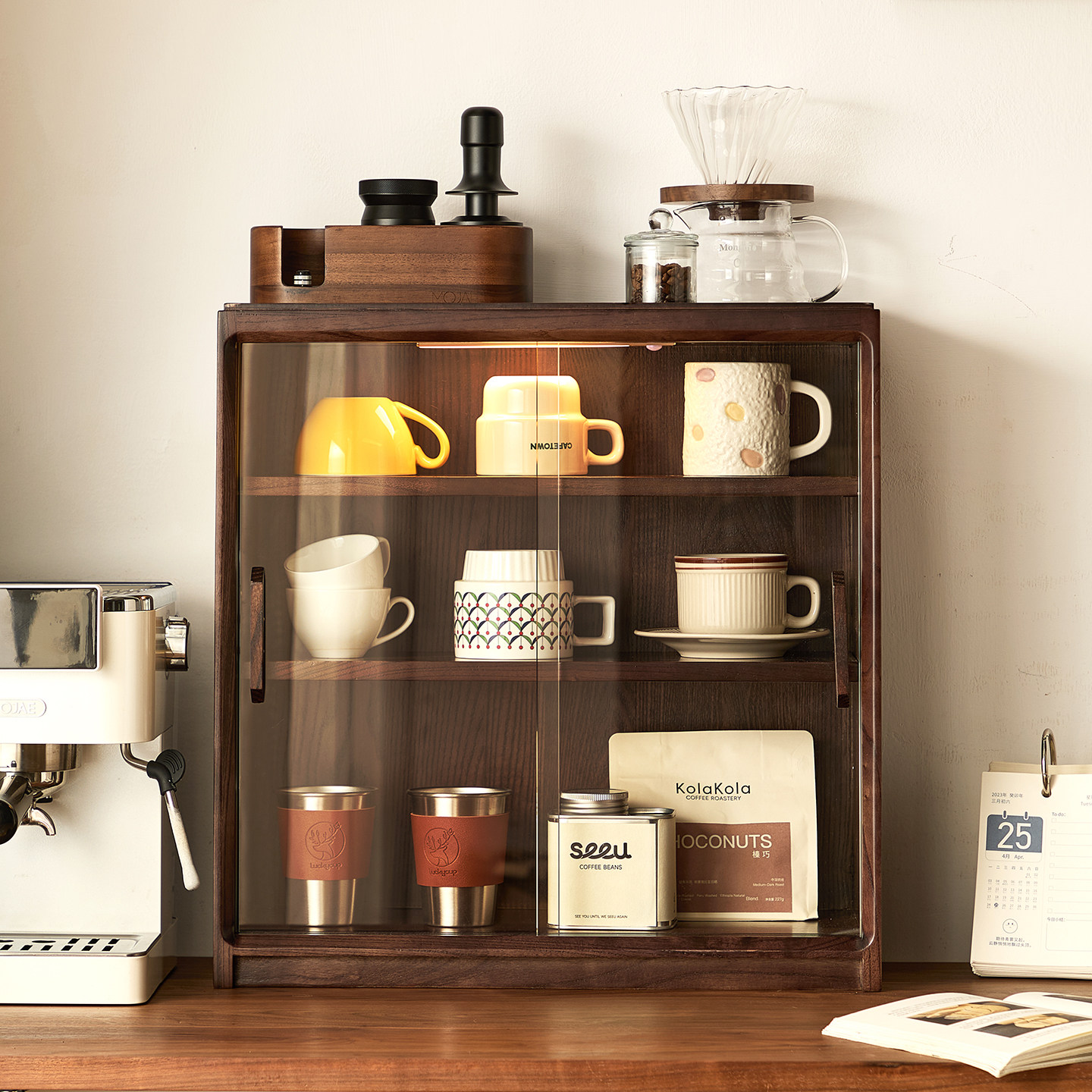 实木杯子茶具收纳柜桌面咖啡水杯客餐边柜手办展示置物柜架子木质
