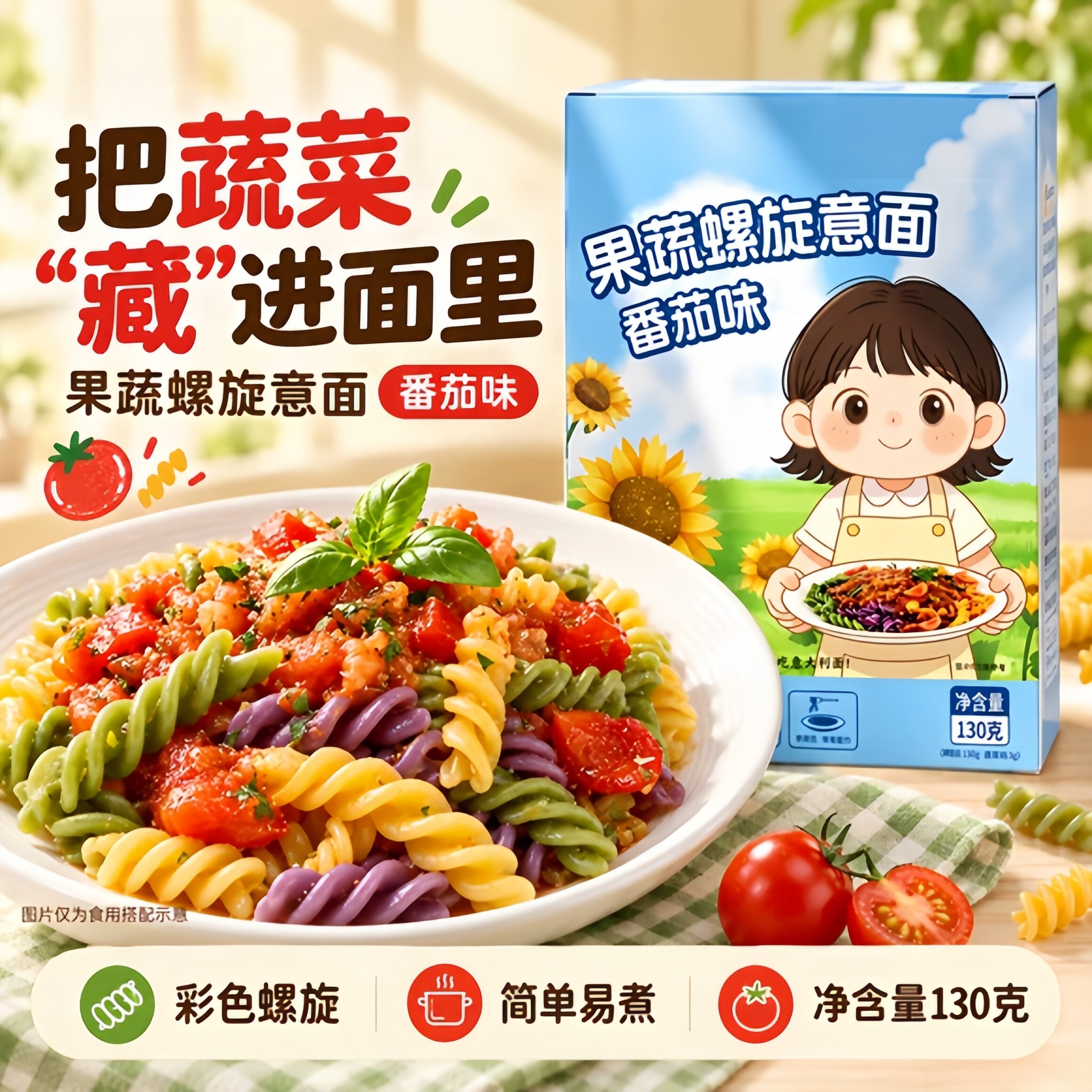 儿童果蔬螺旋意面番茄口味无添加图片