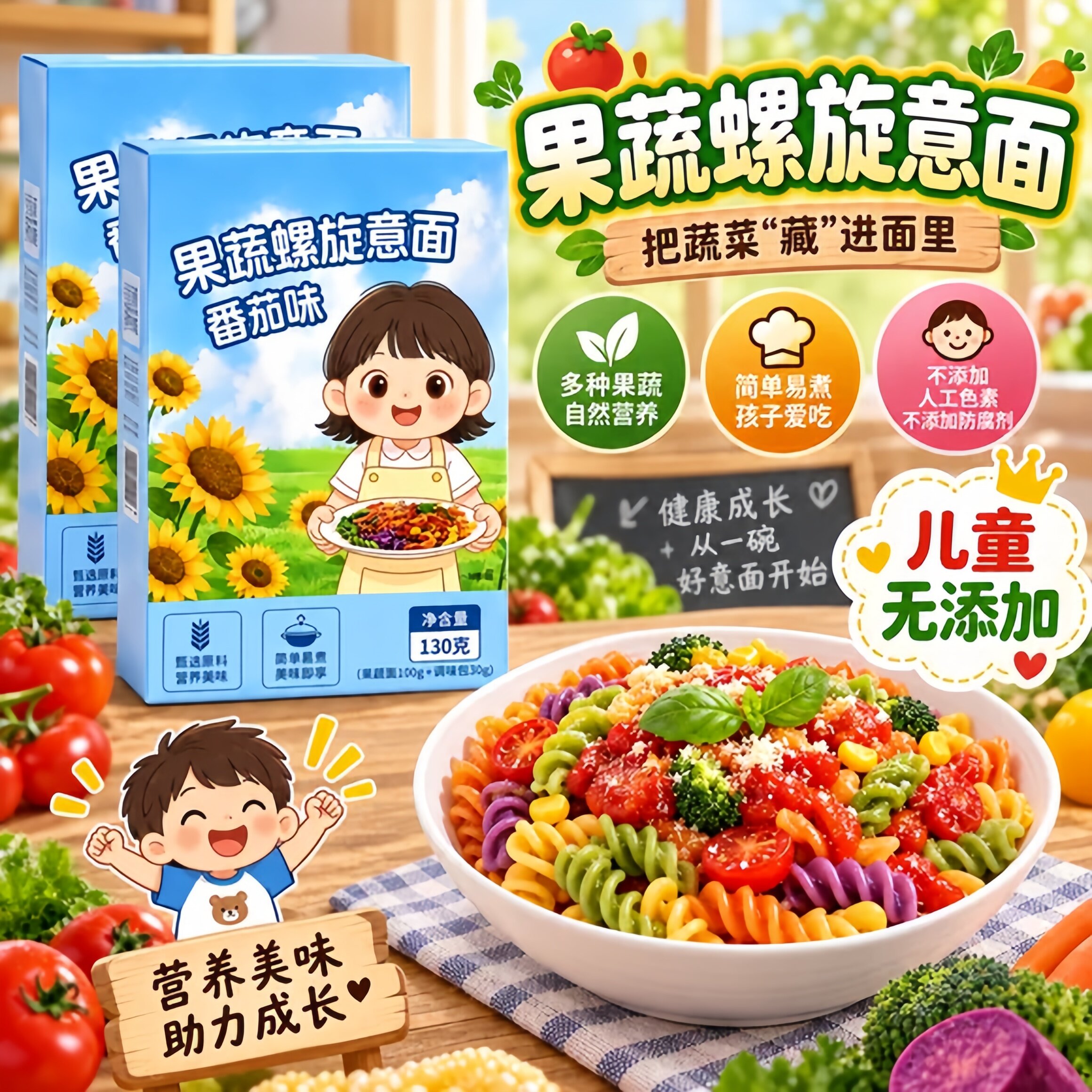 儿童果蔬螺旋意面番茄口味无添加图片