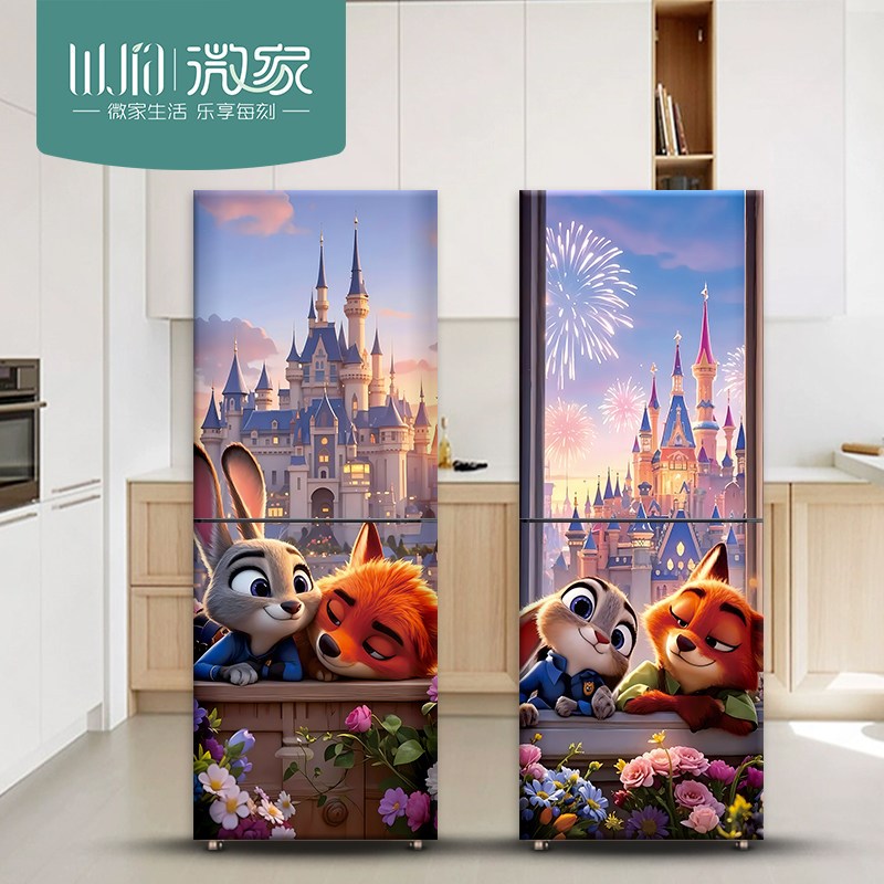 速发新品疯狂动物城冰箱贴纸遮丑装饰贴画防油自粘创意柜机空调贴