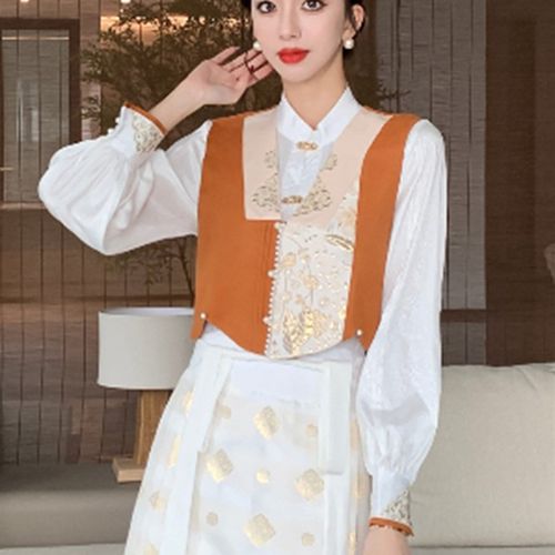 速发马刺面裙的马甲春装坎肩外搭新中式国风马夹旗袍上衣重工配绣