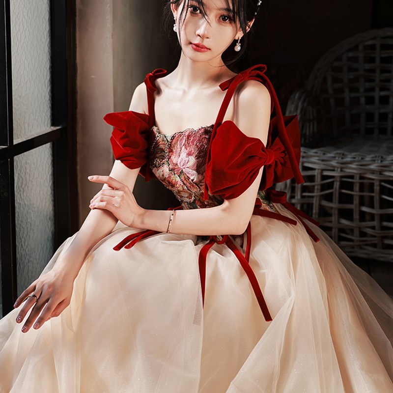 速发大码新娘酒红色敬酒服高级感订婚礼服高贵气质小礼服裙