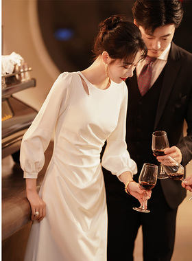 速发白色年会晚宴冬个子礼服裙高级感高端领证登记照连裙衣秋小长