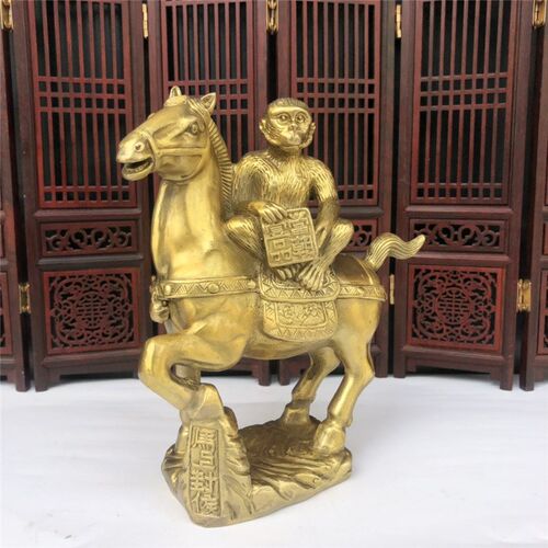 速发古韵斋 手铜黄持令旗马上封饰十二生肖铜马铜猴家居侯品摆件