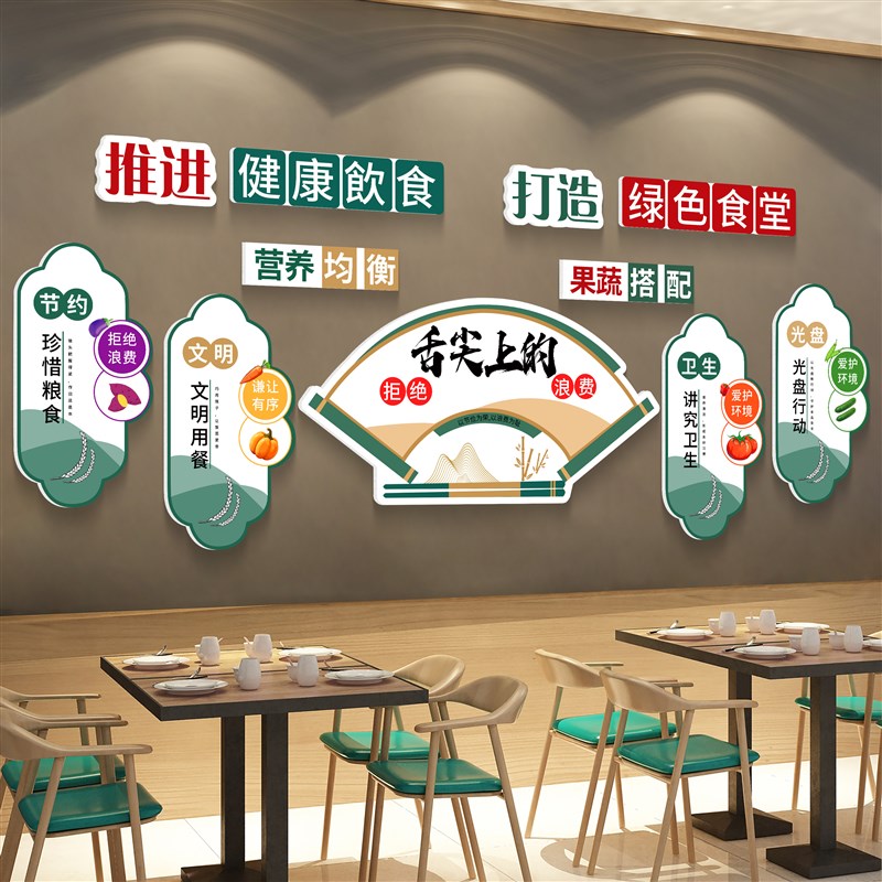 速发食堂文化墙贴职工餐厅标语节约粮食文明用餐宣传贴纸墙面装饰