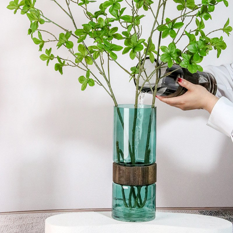 速发创意简约木圈花璃花瓶直花筒瓶马醉木插玻水养水培花瓶客厅摆