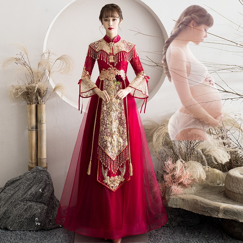 速发高妇敬酒服新娘孕腰遮红子大码肚色中式秀禾服嫁衣结婚礼服裙