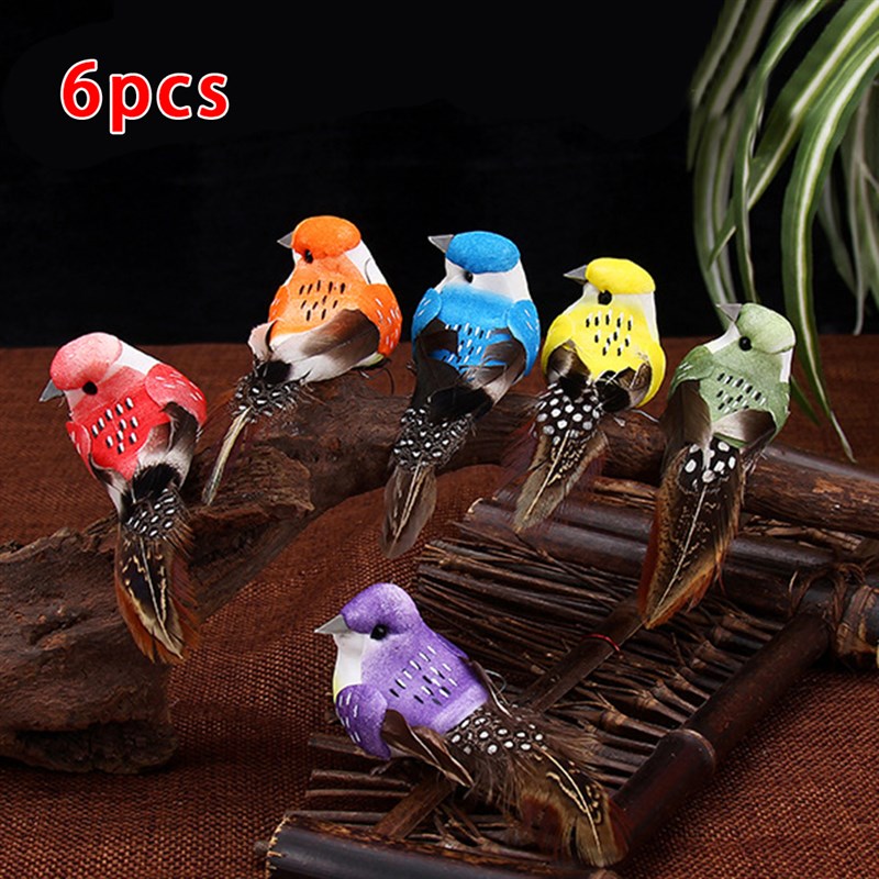 6 X Artificial Birds Fake Foam Animal Simulation Feather Bir