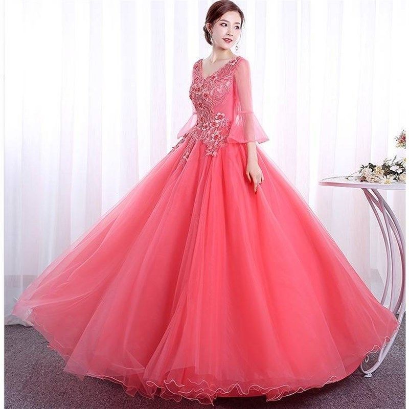 2025新款彩色婚纱礼服独唱演出服蓬蓬裙声乐合唱艺考主持人长裙女