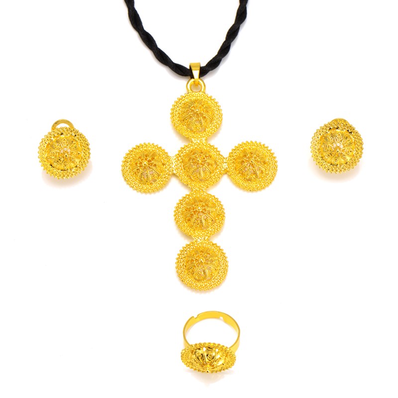 极速Ethiopian Traditiona cross Jewelry set Necklace and Earr