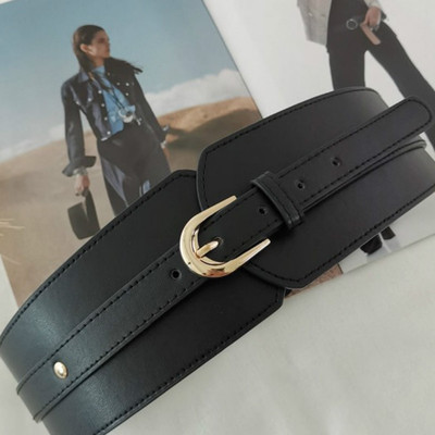 Luxury ladies wide belt elastic vintage buckle leather wide