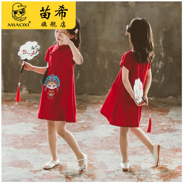 极速2023新款女童连衣裙子儿童中国风旗袍夏季汉服夏装夏款古装