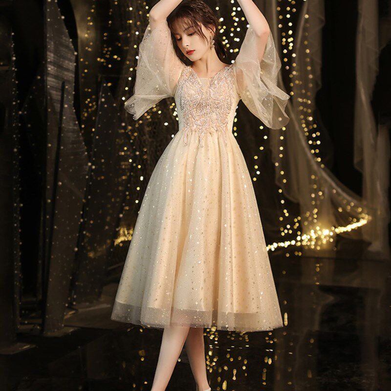 大码高端晚礼服胖mm显瘦夏季生日宴会小个子气质伴娘主持人连衣裙