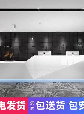 简约现代公司前台接待台高低异形白色烤漆办公桌创意酒店吧台