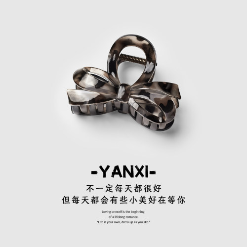气质蝴蝶结灰色豹纹中号抓夹女时尚高级感半扎发夹鲨鱼夹子发量少
