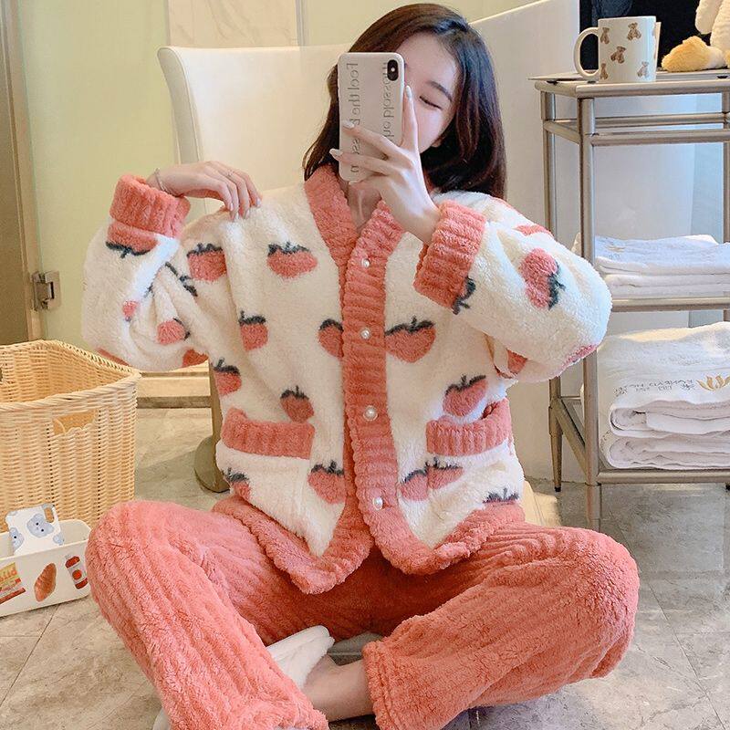 珊瑚绒睡衣女士秋冬款加绒加厚冬季2024新款套装大码法兰绒家居服
