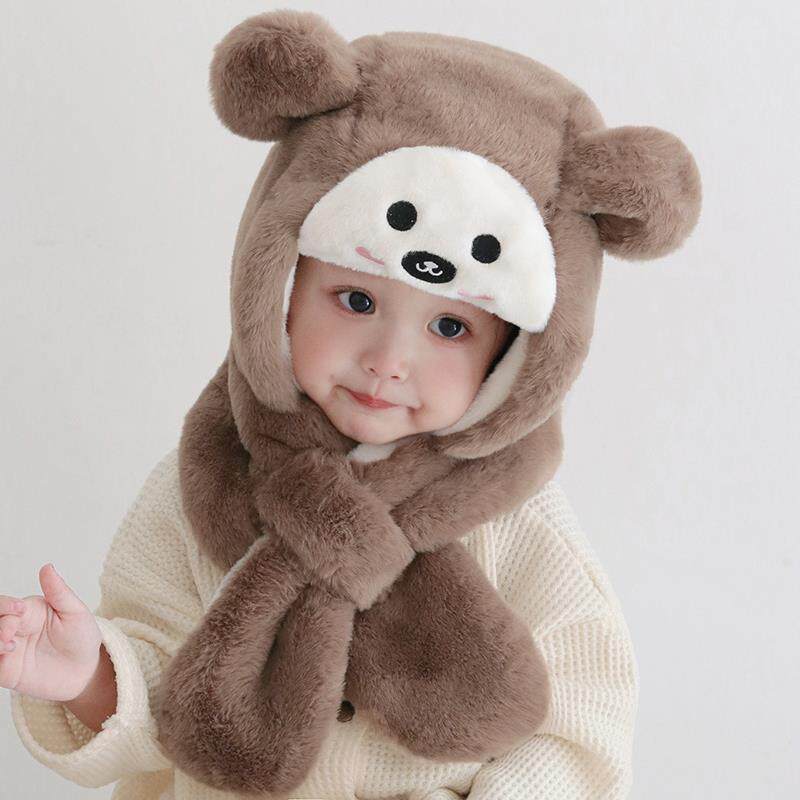 儿童帽子宝宝婴儿2024新款男孩防风围巾一体护耳帽秋冬季男童女童