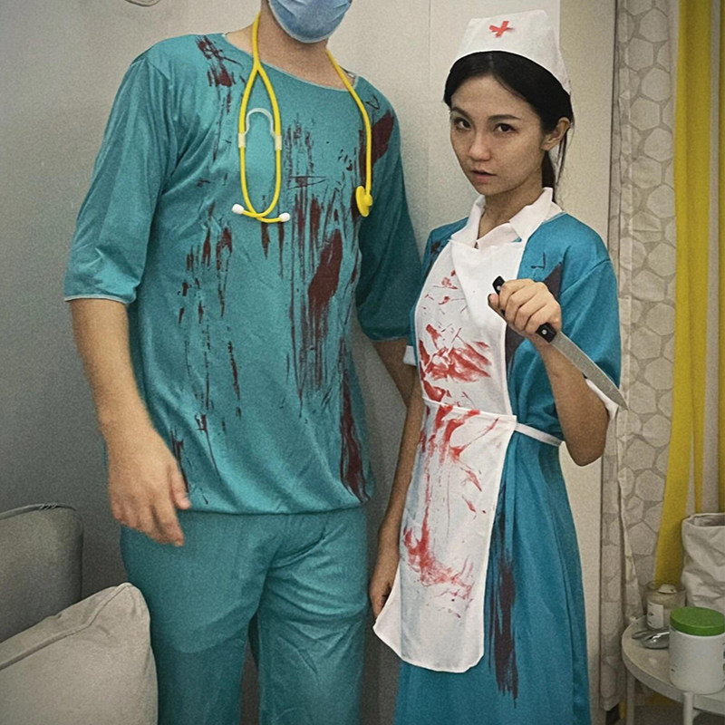 血腥护士!万圣节cos服装恐怖主刀医生血迹成人男女衣服黑暗风化