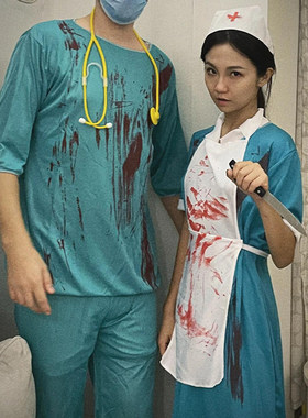 血腥护士！万圣节cos服装恐怖主刀医生血迹成人男女衣服黑暗风化