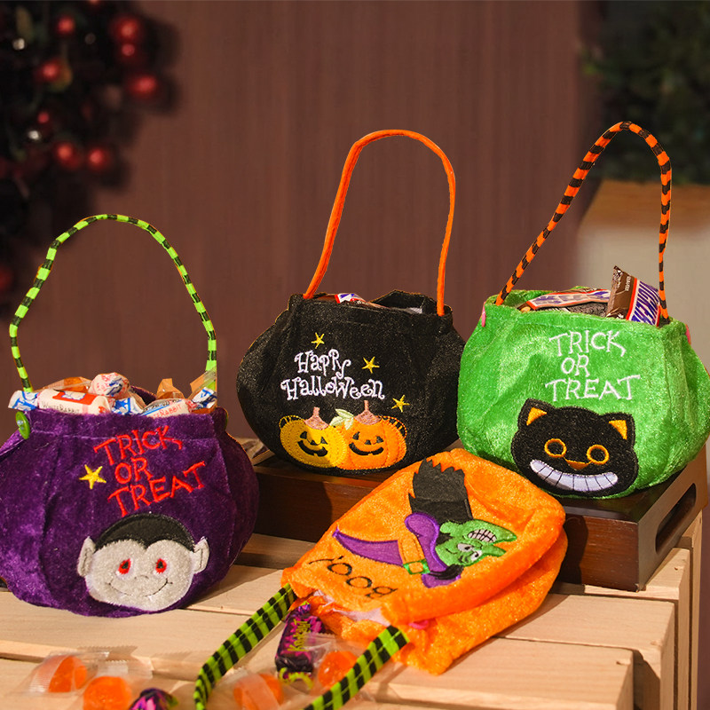 万圣节氛围道具讨糖果袋绒布手提场景布置装饰南瓜桶礼物儿童饰品