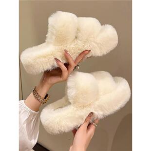 黑色毛毛鞋拖鞋女外穿高级2024新款秋冬毛拖高跟厚底冬季毛绒棉拖