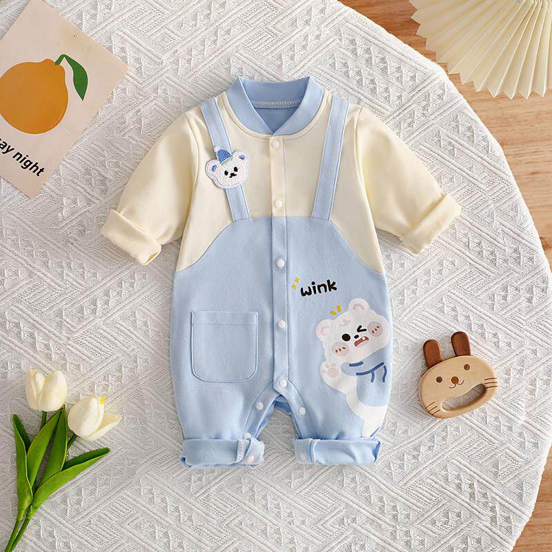 婴儿春秋连体衣纯棉超萌宝宝衣服背带哈衣外出服新生儿秋款爬爬服